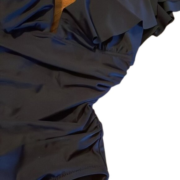 J Crew Ruffle V-Neck Ruched One Piece Swimsuit  Size 4 Navy Blue new nwt - Picture 6 of 9